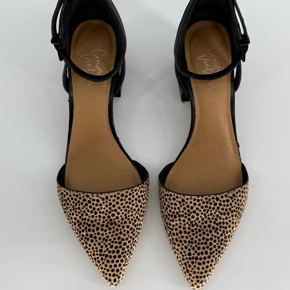Crown Vintage Vavi Womens 7.5M Leopard Calf Hair Pointed Toe Block Heel Pumps